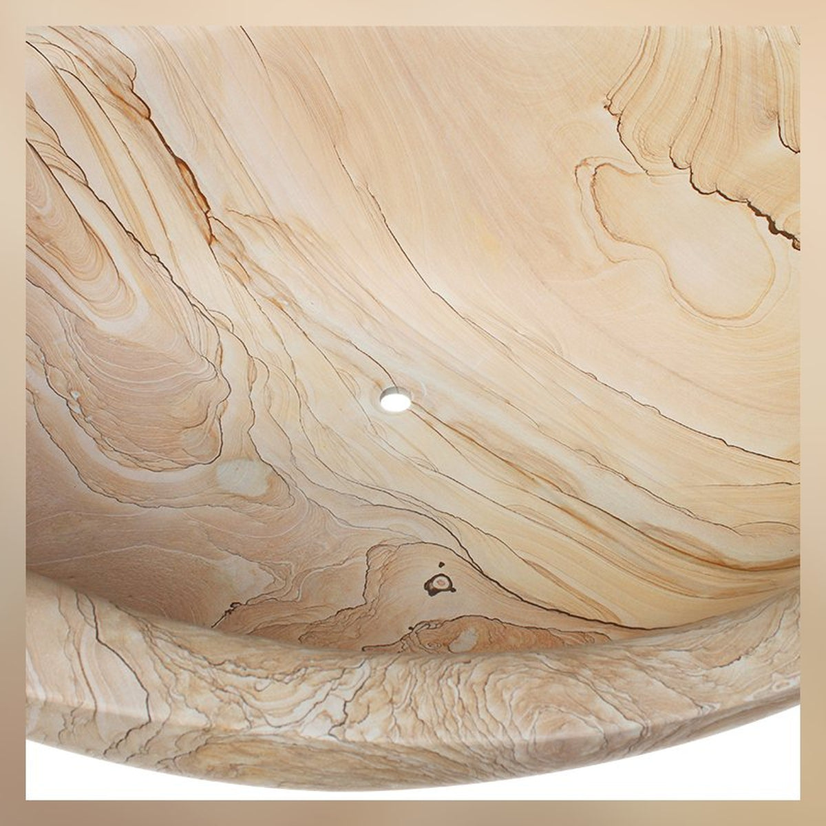 Elaris Natural Sandstone boat-form bathtub, studio reference top interior visualization
