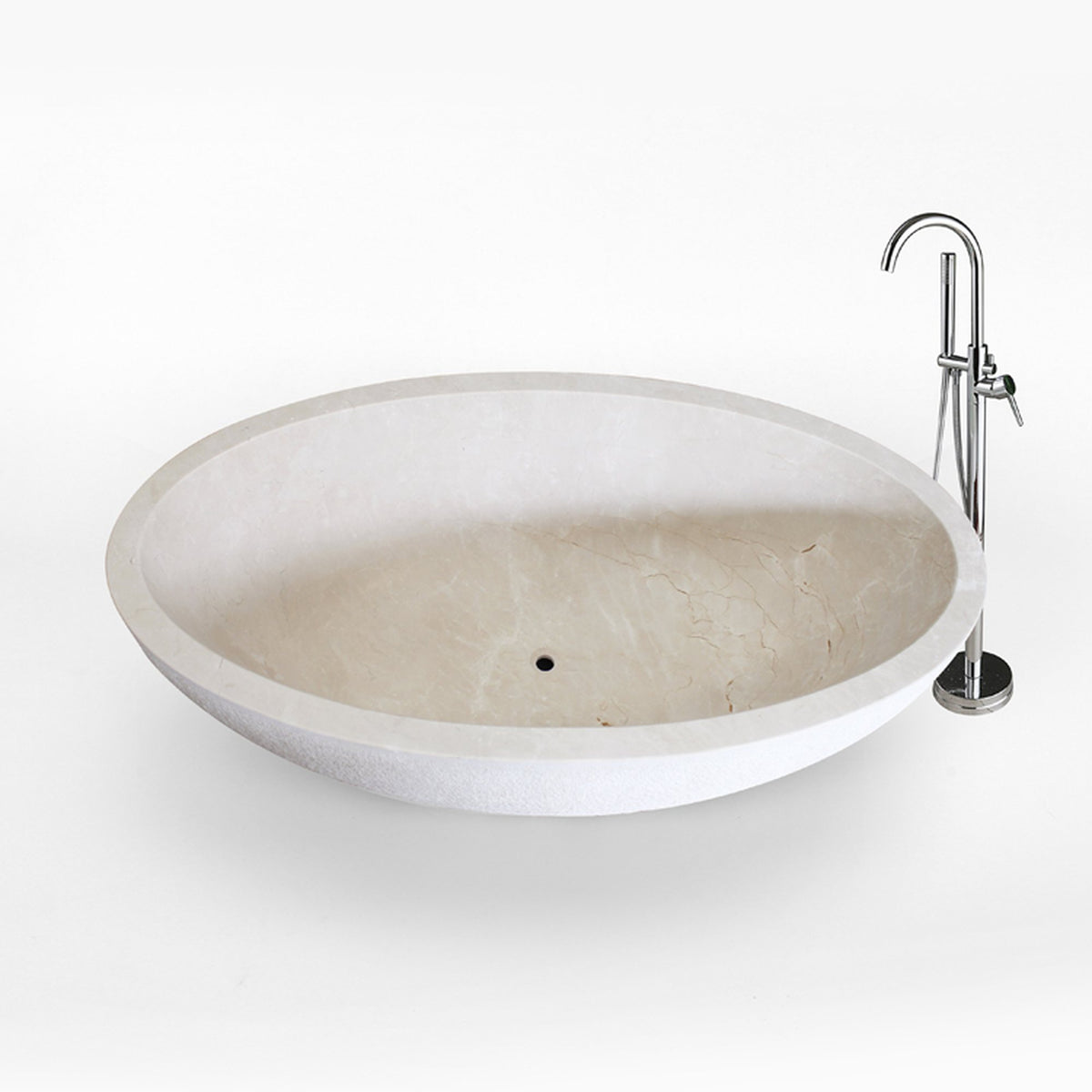 Evania Crema Marfil Extra Marble bathtub, studio top interior and drain visualization
