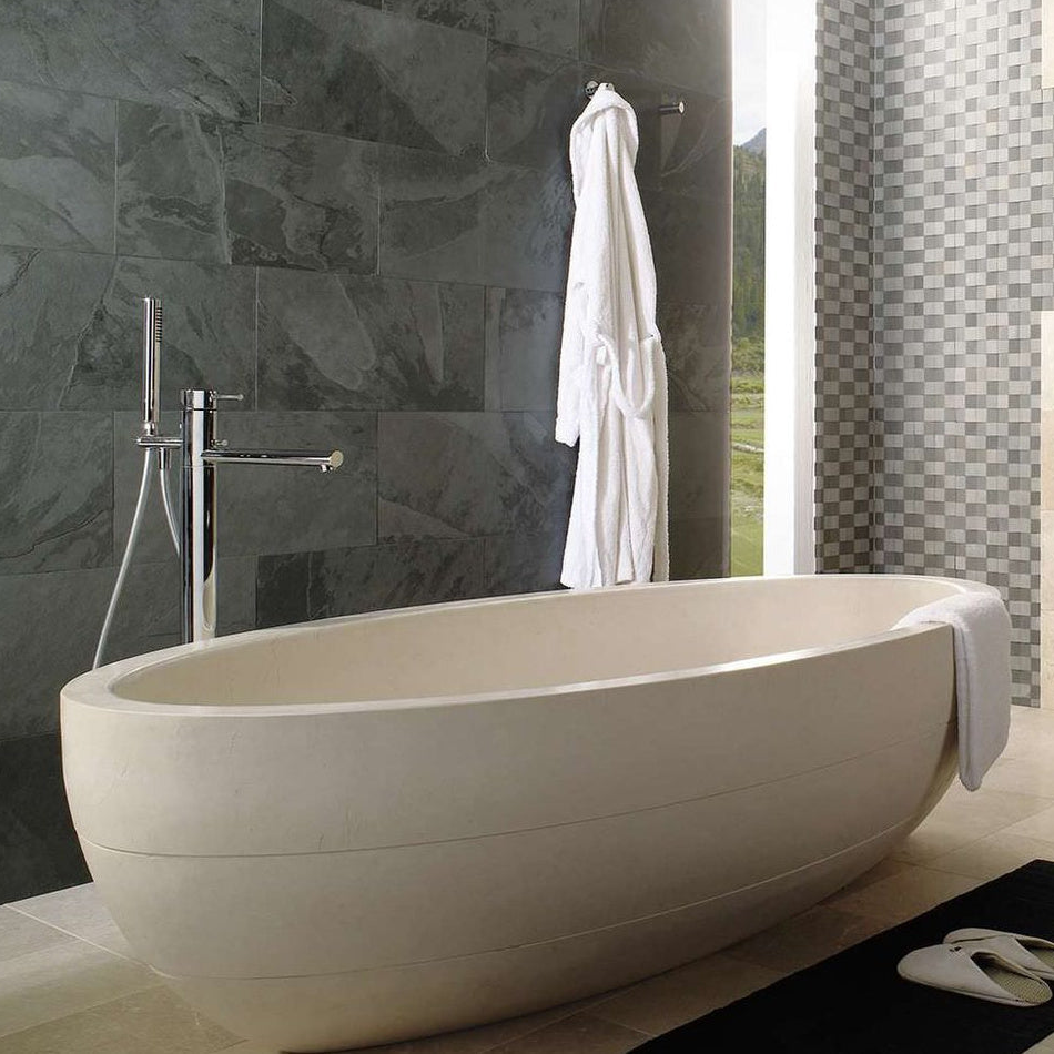 Lumera BT-116A Galala Marble bathtub shown in a bathroom reference view.