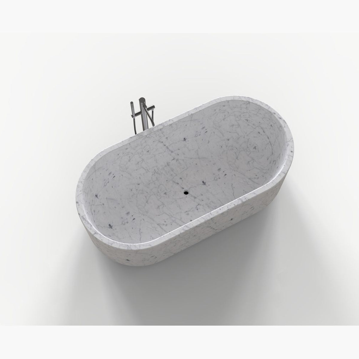 Lysenne BT-130A Carrara White Marble freestanding bathtub design rendering, top and interior view