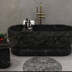Orvane BT-127A Portoro Black Marble freestanding bathtub design rendering, front profile view