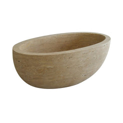 Alternate real product angle of the ROMA Roman Travertine freestanding soaking bathtub