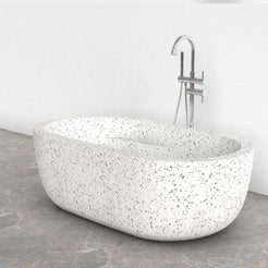 Serelle Alba White Terrazzo bathtub, alternate studio three-quarter visualization