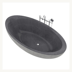 Yuka Absolute Black Granite bathtub, top interior studio visualization with drain
