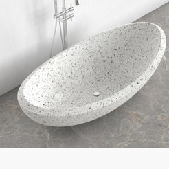 Yuna BT-032A alba-white-terrazzo bathtub rim, basin and centered drain detail