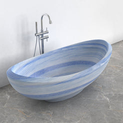 Yuna Azura Blue Quartzite bathtub, top interior view showing basin and centered drain