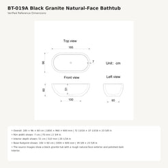 Arden Natural-Face Black Granite bathtub reference dimensions