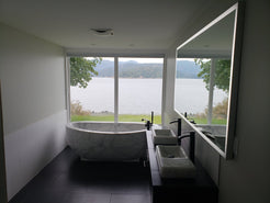 Actual Aurelia BT-038A solid marble bathtub installed in a residential bathroom