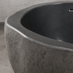 Cavira G654 Gray Granite bathtub, rough exterior and polished rim material detail visualization
