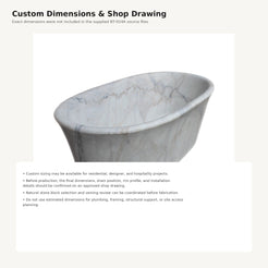 Elara BT-024A marble bathtub custom dimensions and approved shop drawing information