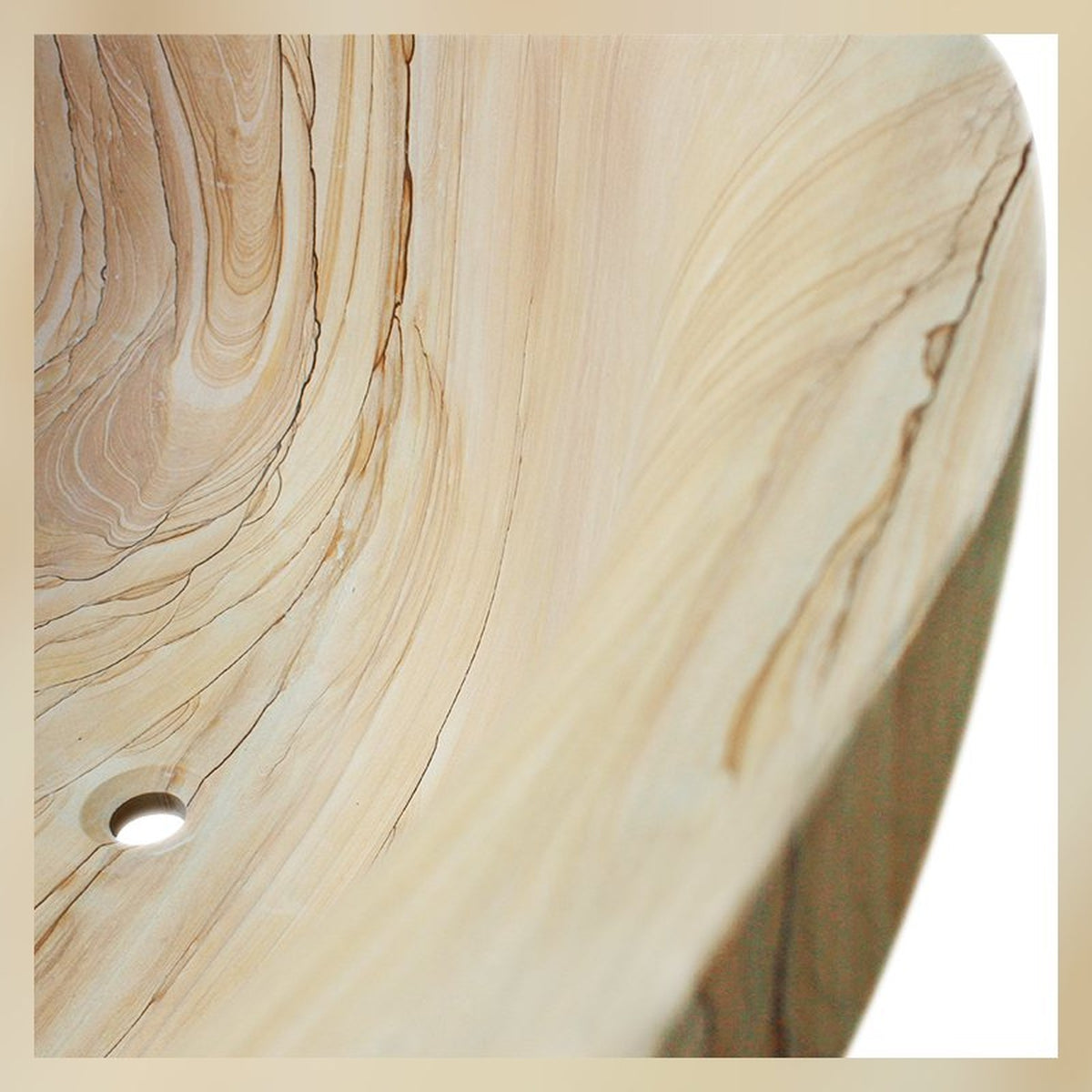 Elaris Natural Sandstone boat-form bathtub, real finished-product view