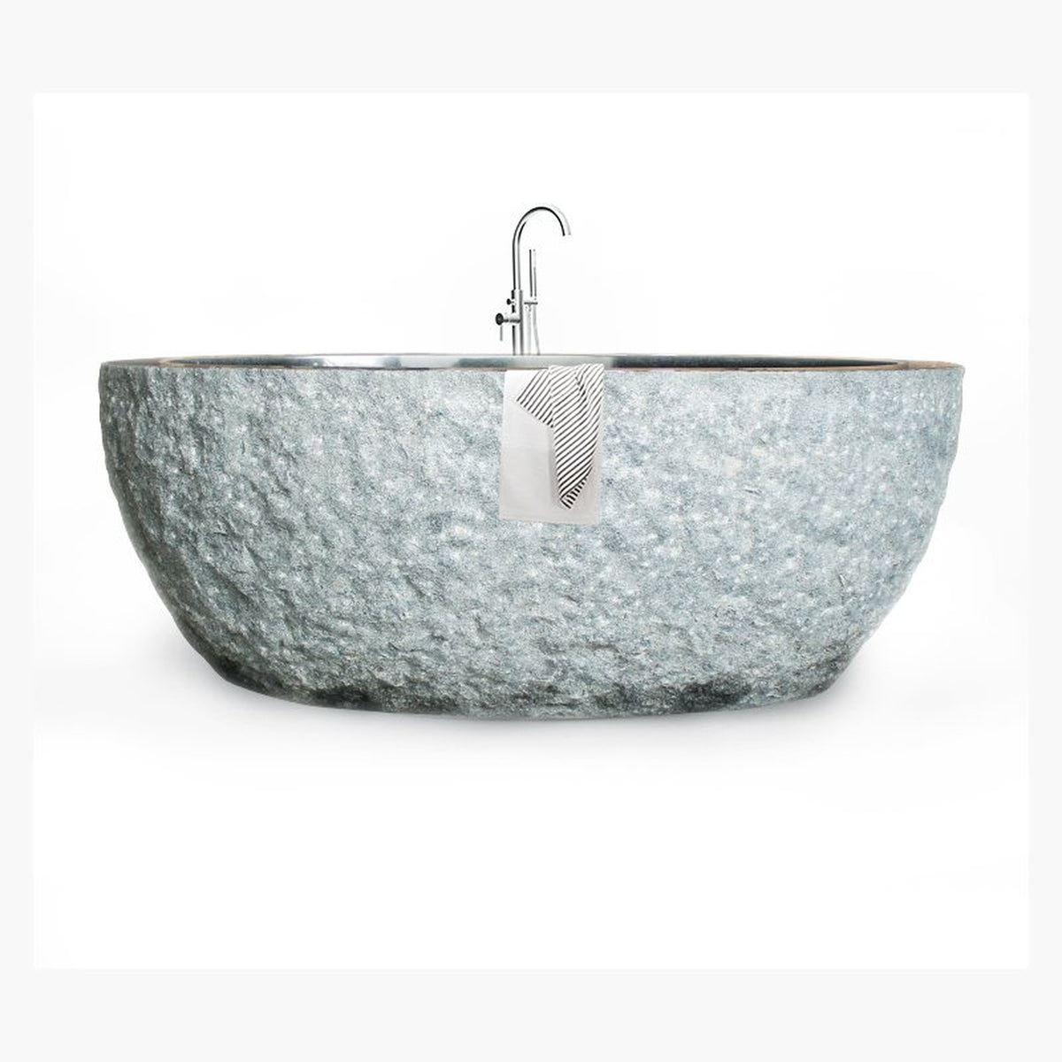 Noctelle BT-167A Absolute Black Granite bush-hammer bathtub, real finished full-frame view