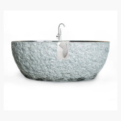 Noctelle BT-167A Absolute Black Granite bush-hammer bathtub, real finished full-frame view