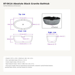 Noctira Absolute Black Granite bathtub reference dimensions