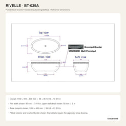 Rivelle fluted Midnight Black Granite bathtub reference dimensions