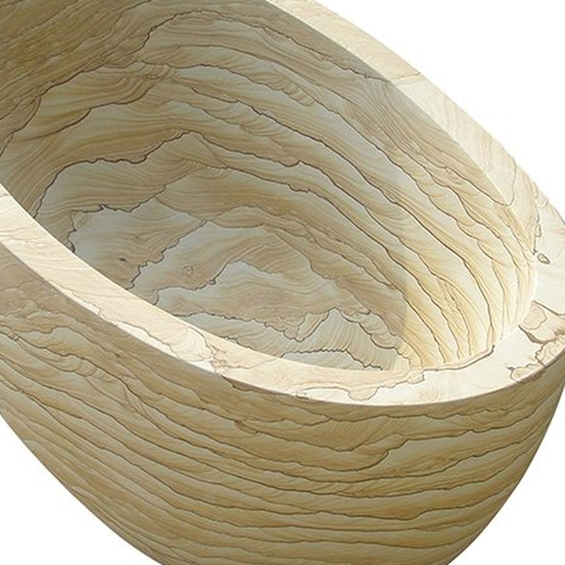 Sahira BT-085A Natural Sandstone bathtub rim and interior basin detail showing the natural sandstone surface character