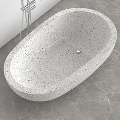 Selvara BT-134A alba-white-terrazzo bathtub top, interior basin, rim and centered drain detail