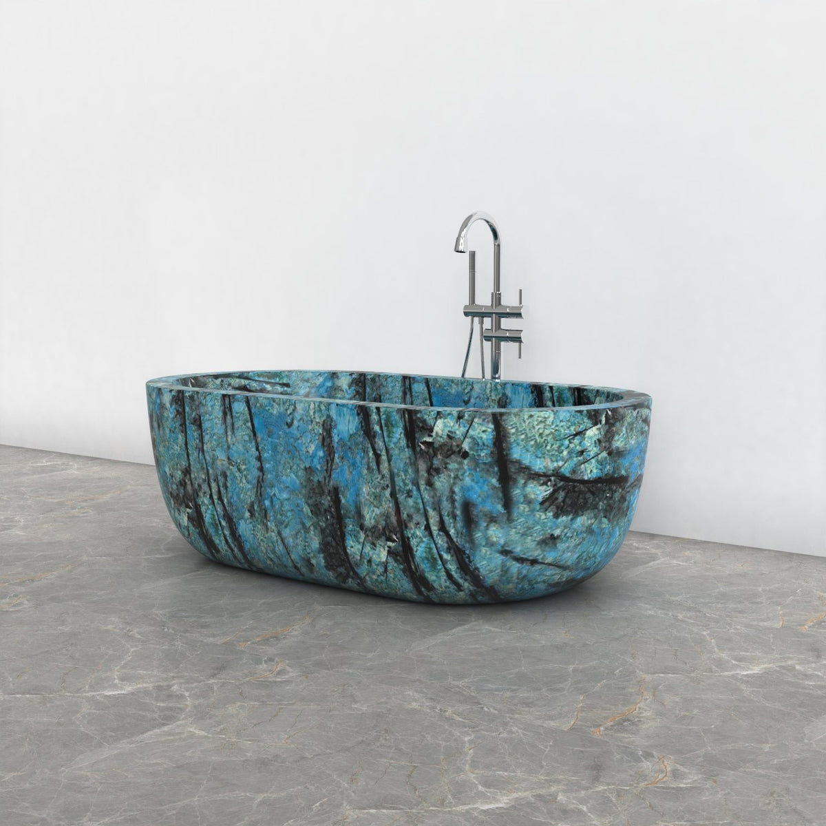 Serelle Danube Blue Quartzite bathtub, alternate studio visualization
