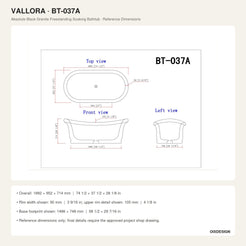 Vallora Absolute Black Granite bathtub reference dimensions