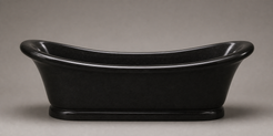 Vallora elongated Shanxi Black Granite bathtub with rolled rim, side profile