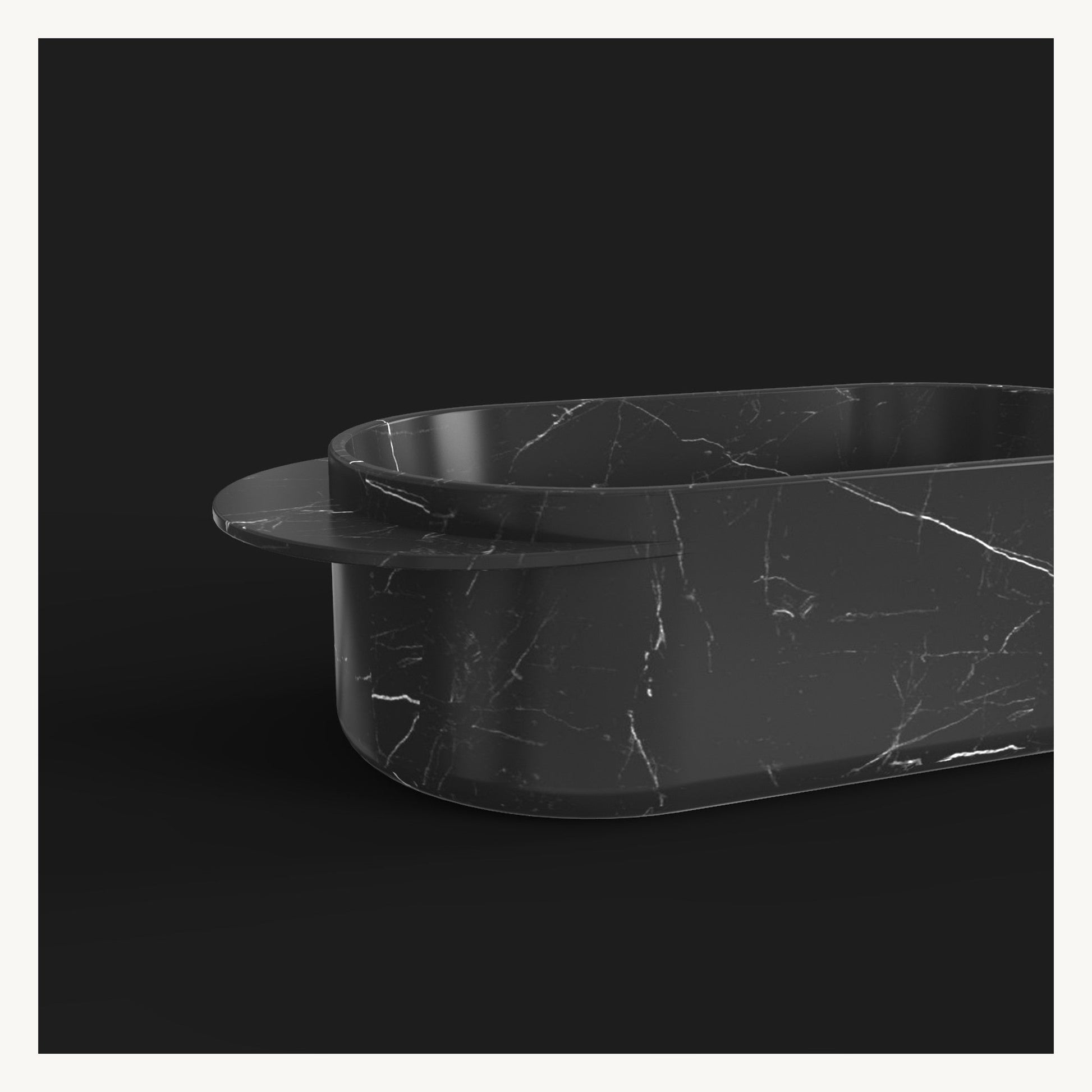 Yetta Portoro Black Marble bathtub, polished extended rim and natural veining detail