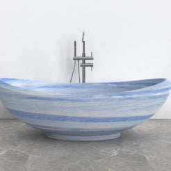 Yuna Azura Blue Quartzite bathtub, studio front-view visualization