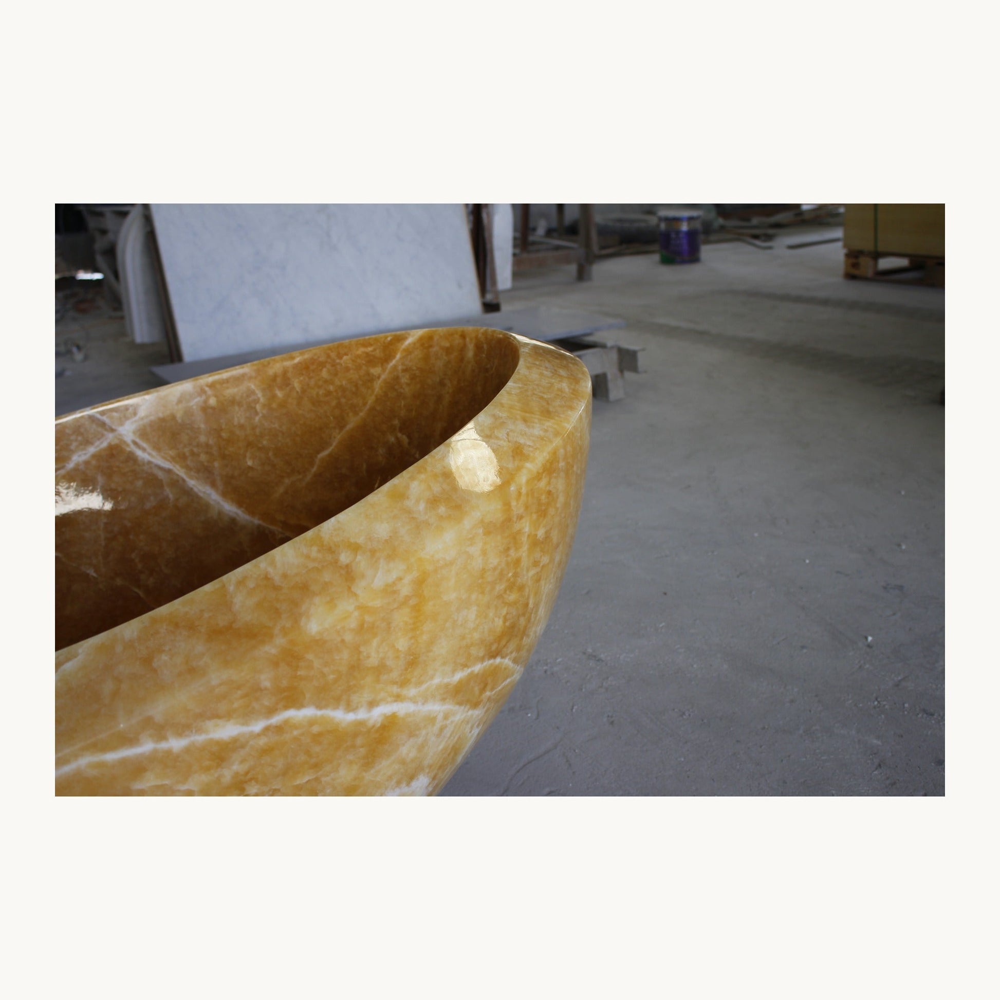 Close-up of polished Honey Onyx color bands, mineral lines and translucent stone movement