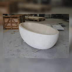 Evania Crema Marfil Extra Marble bathtub, real finished workshop view