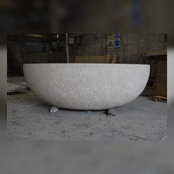 Evania Crema Marfil Extra Marble bathtub, real finished front workshop view
