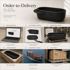 Yetta BT-123A Portoro Black Marble bathtub — order-to-delivery; illustrative workflow.
