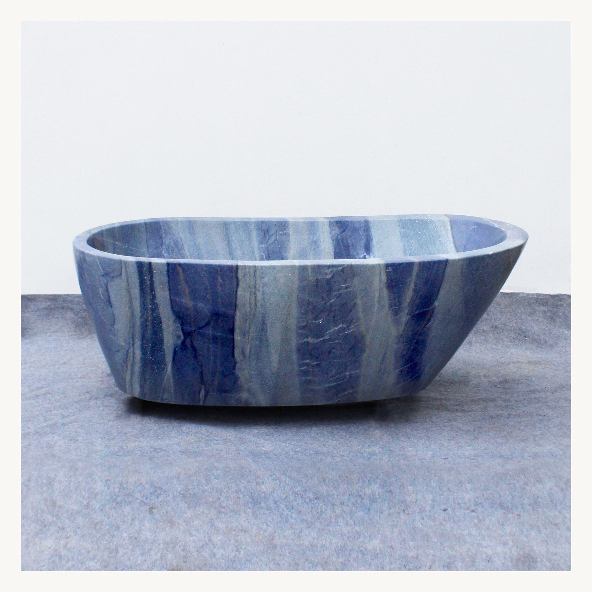 Actual Azura Blue Quartzite soaking bathtub photographed at the stone workshop