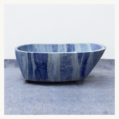 Actual Azura Blue Quartzite soaking bathtub photographed at the stone workshop