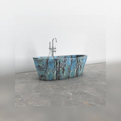 Calia Danube Blue Quartzite soaking bathtub, alternate studio side visualization