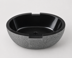 Noctira Absolute Black Granite bathtub, polished interior and centered drain top studio visualization
