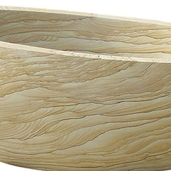 Sahira BT-085A Natural Sandstone bathtub exterior surface detail showing warm cream beige sandstone grain and sedimentary movement