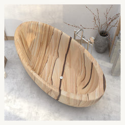 Yuka Natural Sandstone bathtub, interior and stone-pattern detail visualization
