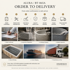 Alura BT-065A Alpine Silver Granite representative order-to-delivery process from order confirmation and production through inspection packing ocean freight and final delivery