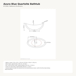 Azura Blue Quartzite bathtub BT-200A reference dimensions and curved profile drawing