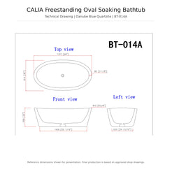 Calia Danube Blue Quartzite soaking bathtub reference dimensions drawing, approximately 68 × 36 × 22 inches