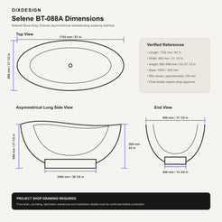 Selene Blue-Gray Granite bathtub reference dimensions