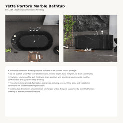 Yetta BT-123A Portoro Black Marble bathtub dimensions pending approved shop drawing