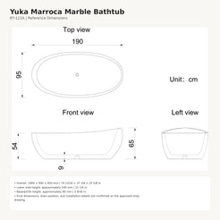 Yuka Dark Emperador Marble bathtub dimensions, 1900 x 950 x 650 mm