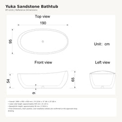 Yuka sandstone bathtub dimensions, 1900 x 950 x 650 mm