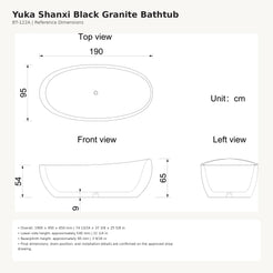 Yuka Shanxi Black Granite bathtub dimensions, 1900 x 950 x 650 mm