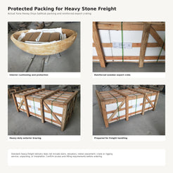 OIXDESIGN natural stone bathtub protective packing, reinforced wooden export crate, and heavy-freight preparation