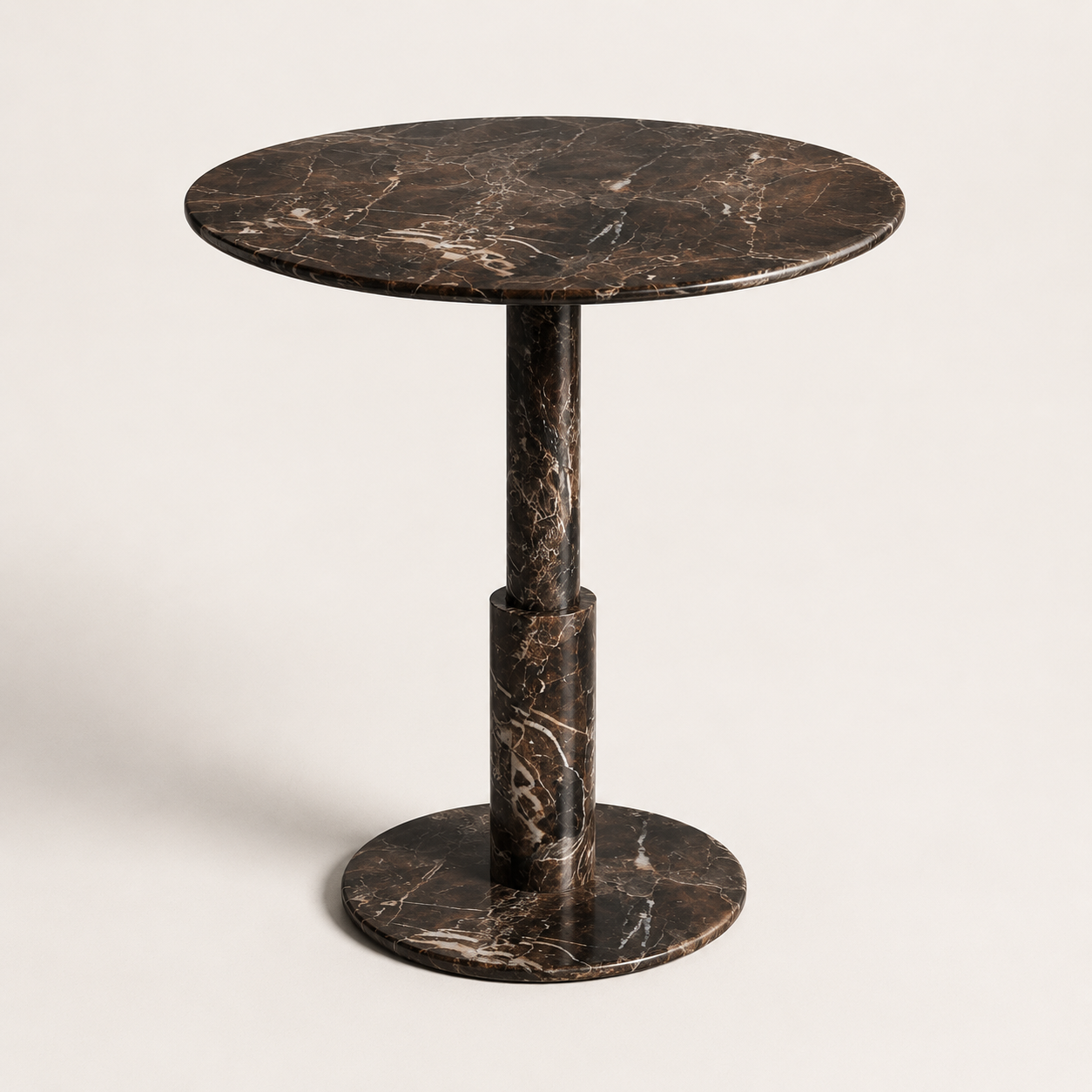 RoundTwin Elite black marble dining table with round pedestal base in a modern dining space