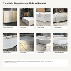Mira BT-031A solid marble bathtub production from stone block cutting through hand finishing