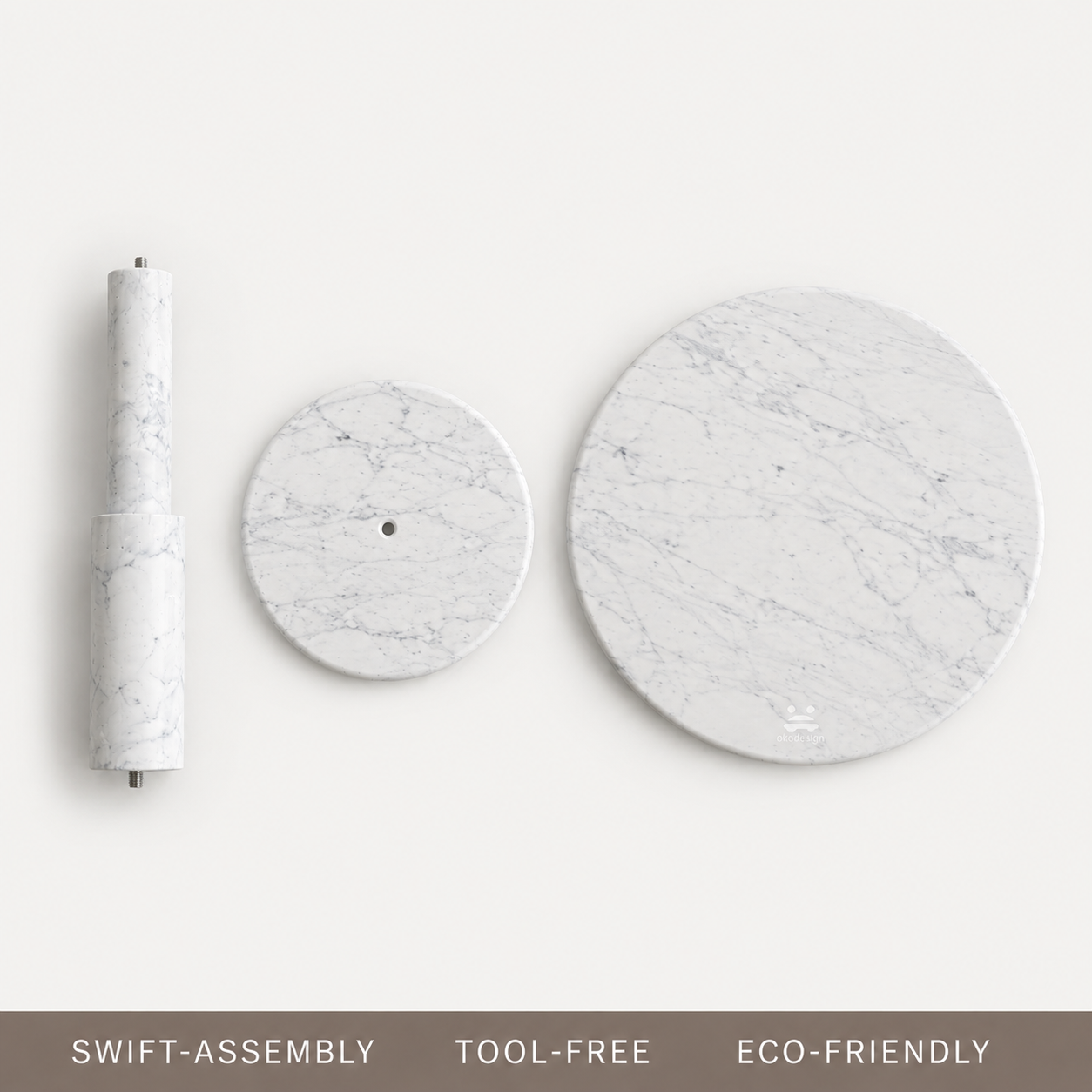 RoundTwin Elite Carrara marble dining table modular components for tool-free assembly