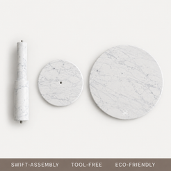 RoundTwin Elite Carrara marble dining table modular components for tool-free assembly