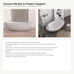 Yaris Carrara White Marble bathtub, stone selection and custom project support
